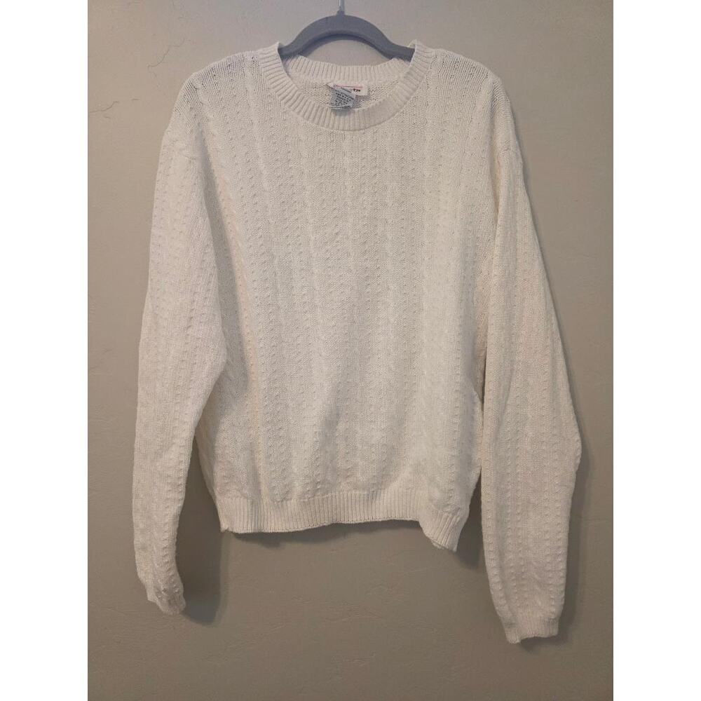 Vintage Talbots White Cotton Cable Knit Sweater L